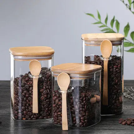 Glass Food Storage Jars with Bamboo Lids 8 Inch 3-Piece Airtight Canister Set for Pantry Organization Kitchen Countertop Dry Goods Container