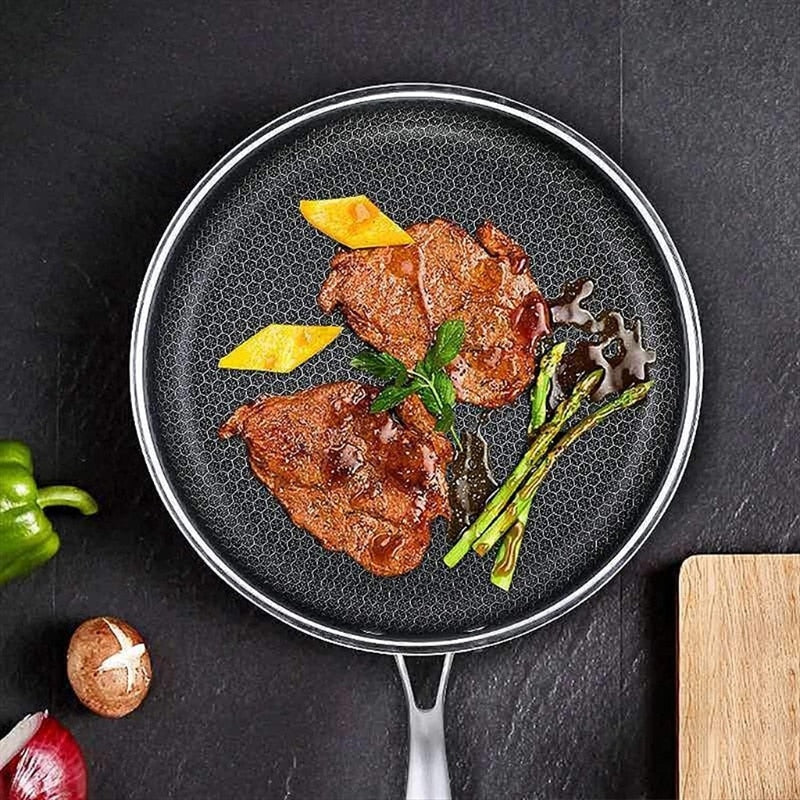 Stainless Steel Frying Pan with Textured Nonstick Surface – 11.8 Inch Square Skillet for Stovetop Cooking