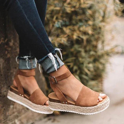 Women's Ankle Strap Platform Wedge Sandals Open Toe Buckle Shoes for Summer Casual Wear
