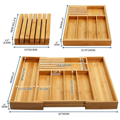 Bamboo Drawer Organizer Expandable, Kitchen Drawer Organizer for Utensils, Adjustable Utensil Organizer Cutlery Tray