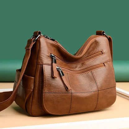 Women's Structured Leather Handbag - Everyday Tote with Top Handle & Crossbody Strap for Work Office Shopping Travel