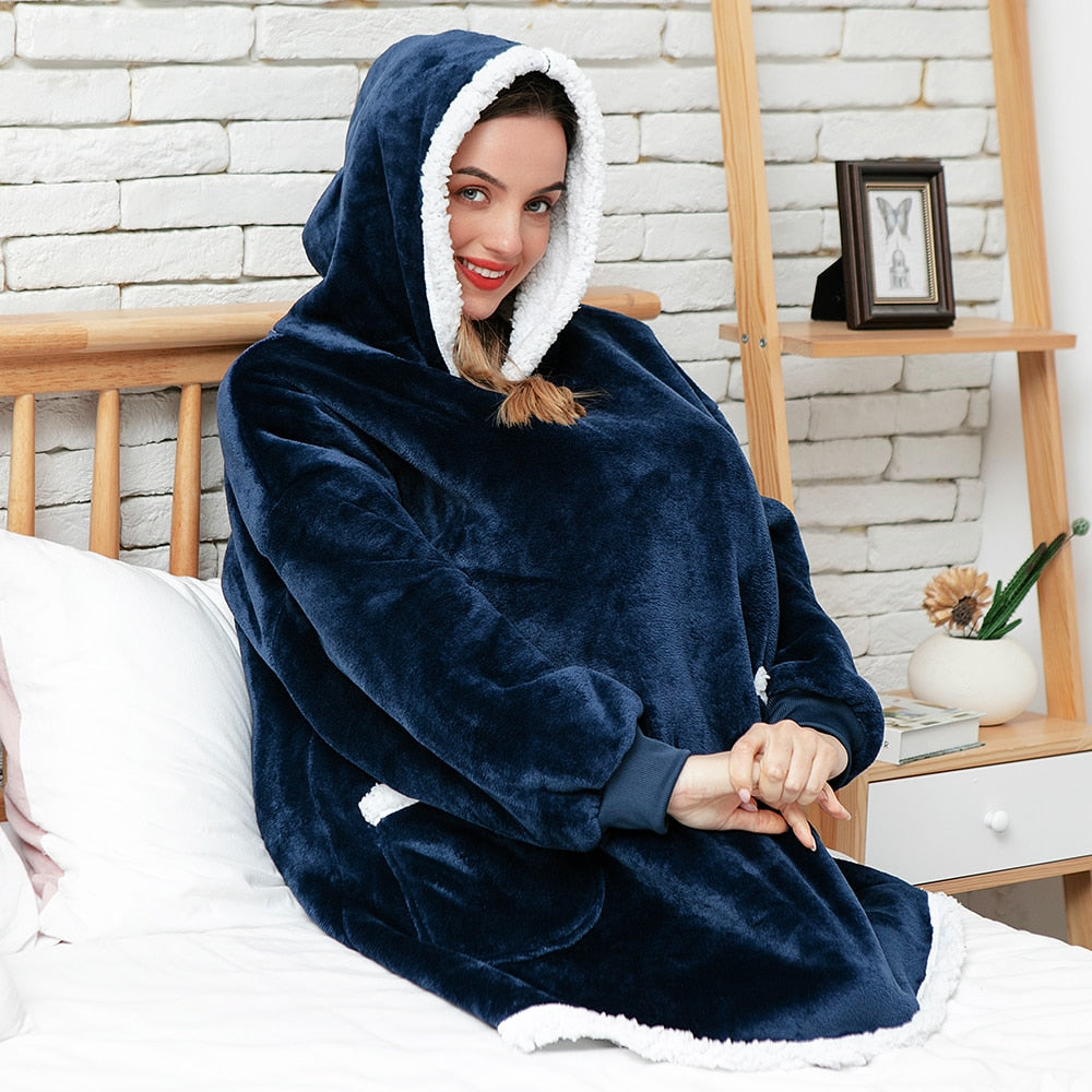Oversized Wearable Blanket Hoodie with Pocket – Soft Fleece Throw for Couch & Bed – One Size Adults & Teens