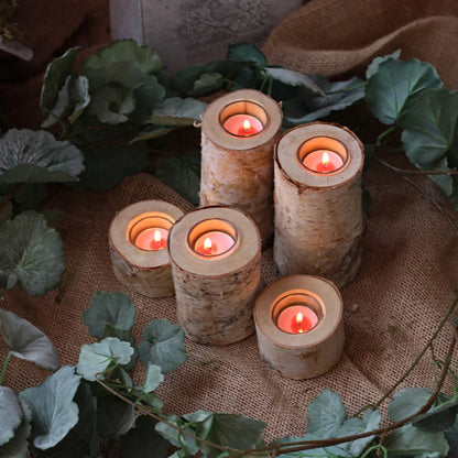 Natural Wood Tealight Stand 2-8 Inches Farmhouse Table Accent Organic Bark Texture Mantel Display Home Centerpiece Décor