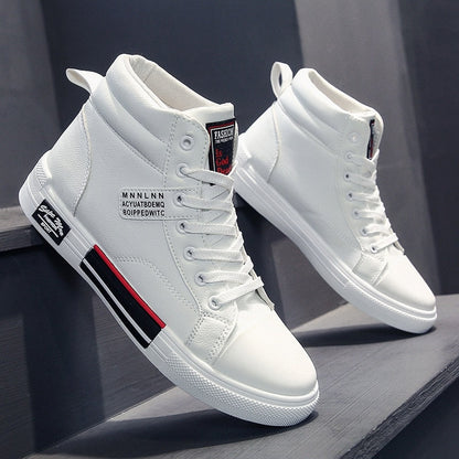 Men's High-Top Lace-Up Sneakers | Textured Canvas Fashion Boots for Fall & Winter Casual Everyday Wear