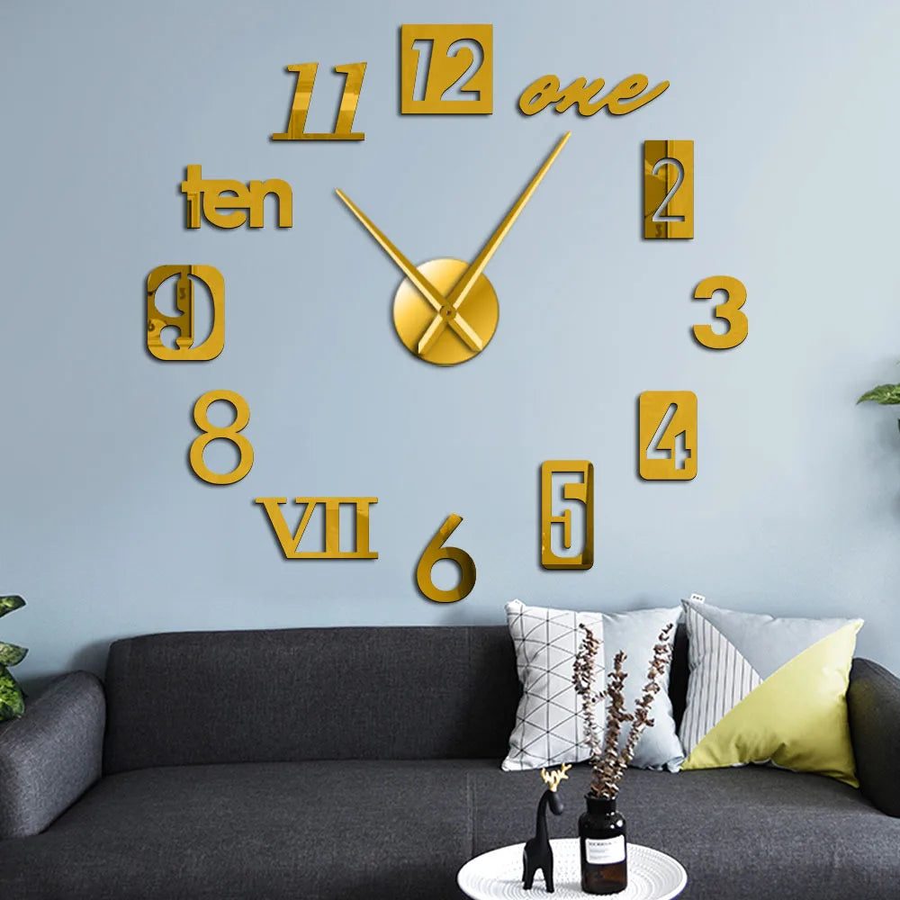 Oversized Acrylic Timepiece 35 Inches Red Whisper-Quiet Movement Decorative Statement Clock for Home Office Bedroom