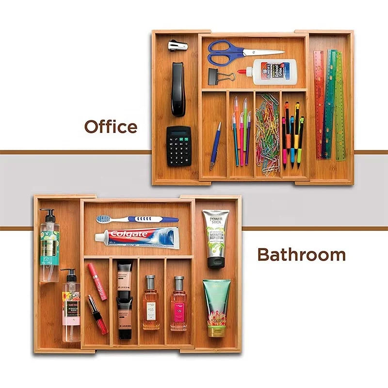 Bamboo Drawer Organizer Expandable, Kitchen Drawer Organizer for Utensils, Adjustable Utensil Organizer Cutlery Tray