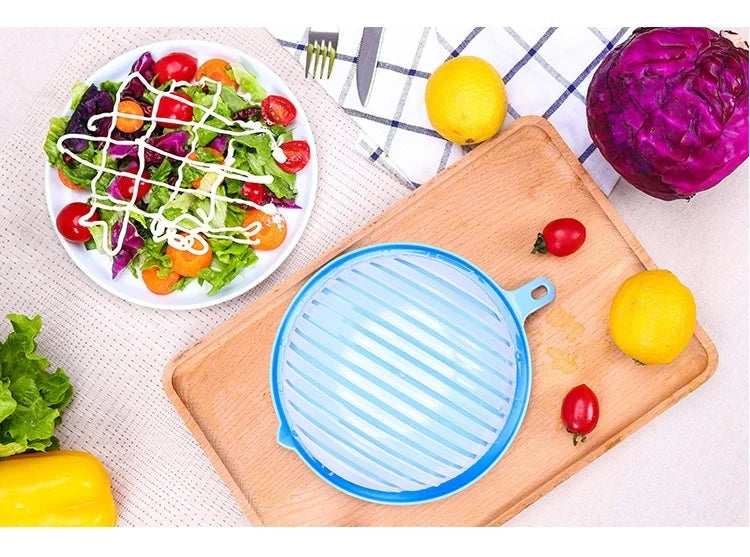 Quick Chop Vegetable Slicer Bowl with Strainer Basket – 60 Second Salad Prep Tool, Multi-Function Produce Cutter and Drainer for Healthy