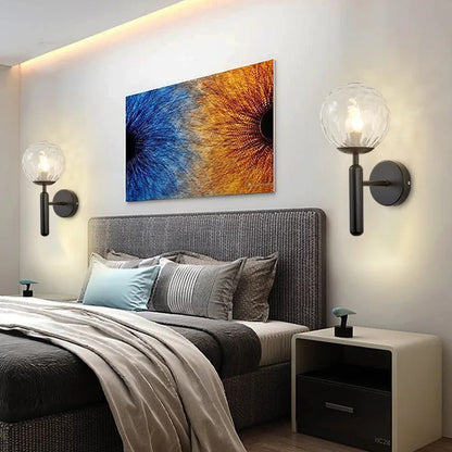 Globe Wall Sconce with 5.5-Inch Glass Shade Black and Gold Finish Bedroom Hallway Ambient Light E14 Socket Modern Minimalist Design for Entr