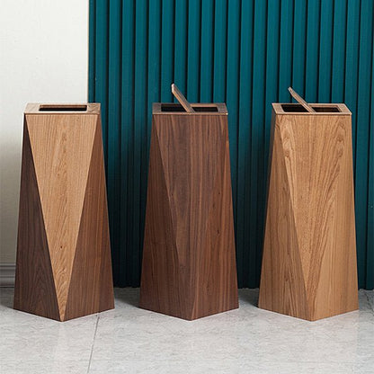 Geometric Wood Trash Can with Lid for Modern Spaces