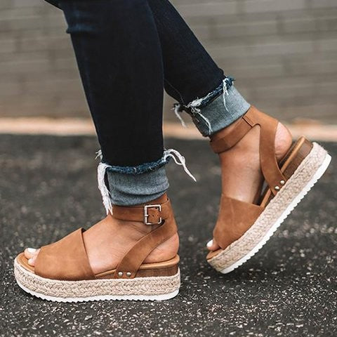 Women's Ankle Strap Platform Wedge Sandals Open Toe Buckle Shoes for Summer Casual Wear