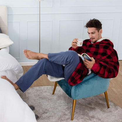Oversized Wearable Blanket Hoodie with Pocket – Soft Fleece Throw for Couch & Bed – One Size Adults & Teens