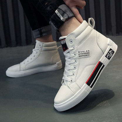 Men's High-Top Lace-Up Sneakers | Textured Canvas Fashion Boots for Fall & Winter Casual Everyday Wear