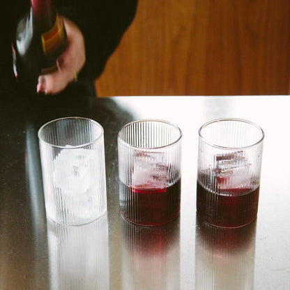 Textured Tumbler Glass 14 fl oz Clear Glassware for Water Juice Cocktails Wine Everyday Dining Entertaining Guests Kitchen Table Cylinder Dr