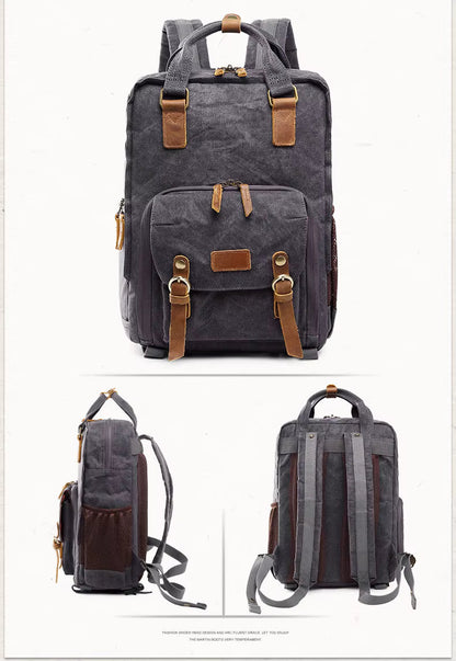 Water-Resistant Waxed Canvas Backpack for DSLR and 15-Inch Laptop