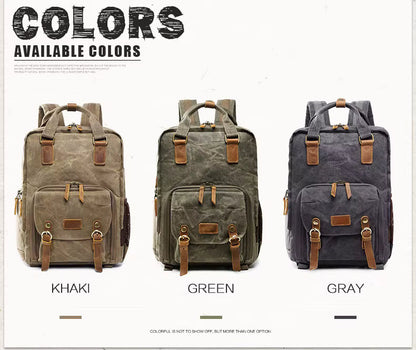 Water-Resistant Waxed Canvas Backpack for DSLR and 15-Inch Laptop