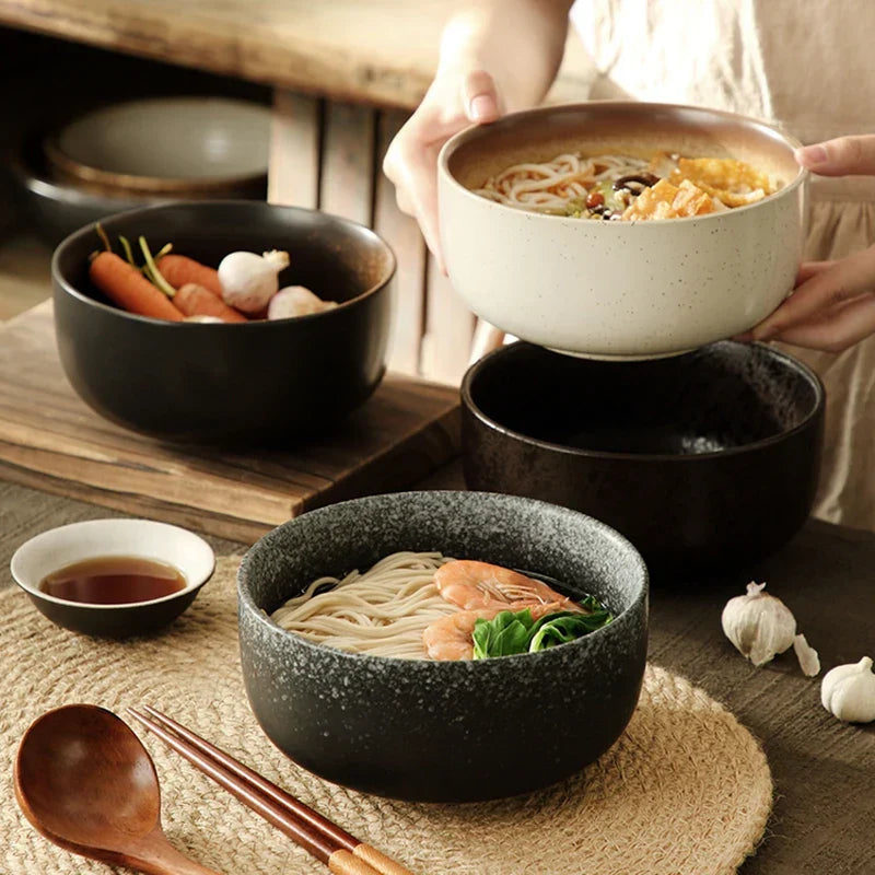 Red Glazed Ceramic Serving Bowls 7.9 Inch 4-Piece Set for Soups Salads Stews Family Meals Everyday Tableware Dining Room Kitchen