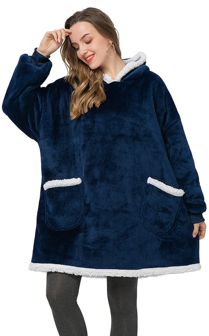 Oversized Wearable Blanket Hoodie with Pocket – Soft Fleece Throw for Couch & Bed – One Size Adults & Teens