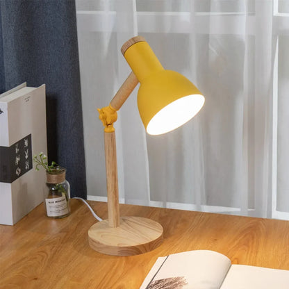 Swivel Wood Task Lamp with Metal Shade for Desks & Nightstands – E27 Socket Adjustable Reading Light