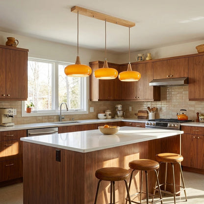 Hanging Light Fixture Metal Glass Wood Multi-Head Kitchen Island Dining Room Ceiling Lamp Indoor E26 E27 Socket Adjustable Wire Modern Home
