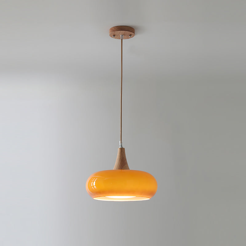 Wood & Amber Glass Pendant Light – Single, Double or Triple Head Design for Kitchen & Dining Room