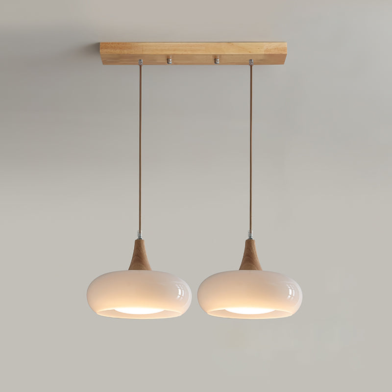 Glass Pendant Light with Wood Canopy & Metal Accents for Kitchen Dining Room Bedroom | Warm Ambient Hanging Ceiling Fixture E26 E27