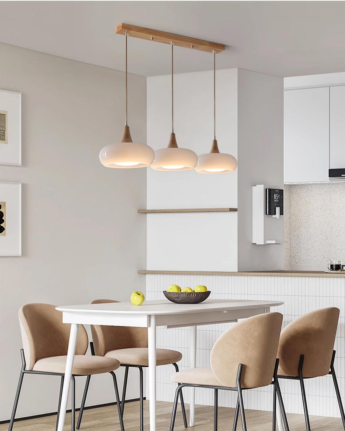 Hanging Light Fixture Metal Glass Wood Multi-Head Kitchen Island Dining Room Ceiling Lamp Indoor E26 E27 Socket Adjustable Wire Modern Home