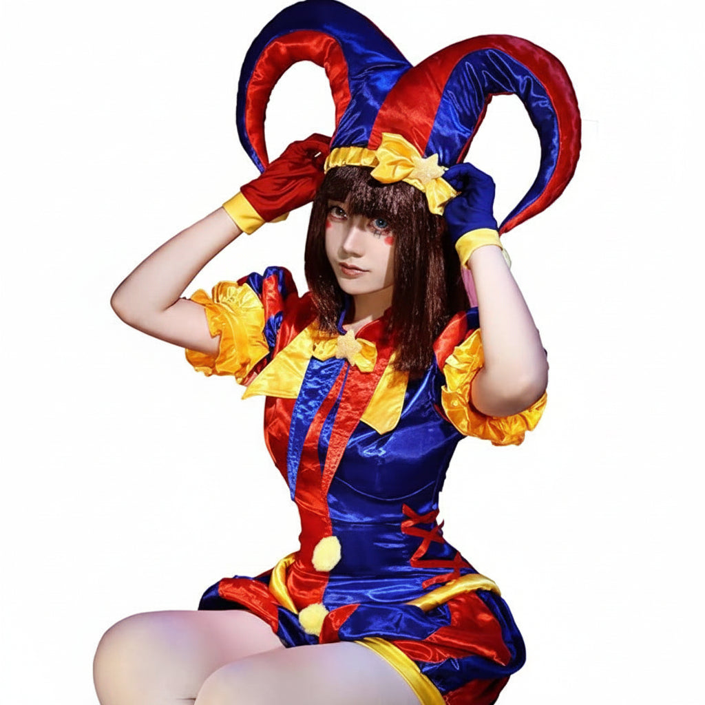 Festive Jester Costume | Complete Women's Outfit with Hat & Gloves for Fun Celebrations