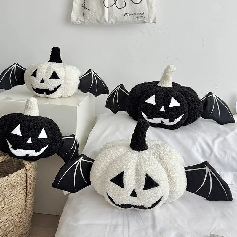 Hallowen Decorative Pillow - Plush Fleece, Black White Bat Wings