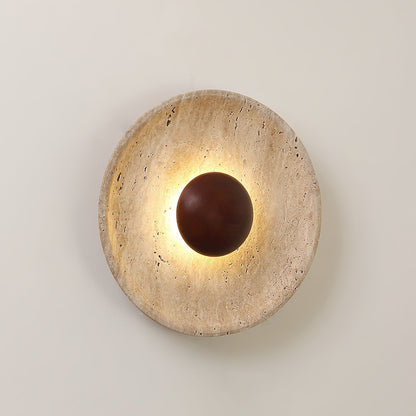 Natural Stone Sconce with Wood Backing 10-Inch Round Ambient Light Fixture for Bedroom Entryway Den