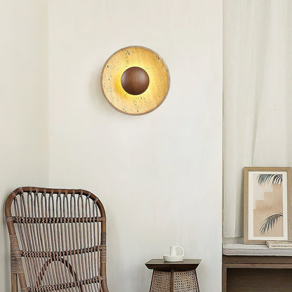 Natural Stone Sconce with Wood Backing 10-Inch Round Ambient Light Fixture for Bedroom Entryway Den