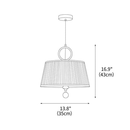 Hanging Ceiling Fixture with Fabric Drum Shade & Walnut Accents for Dining Rooms, Living Spaces, Home Offices 13.8 in Width Adjustable Cable