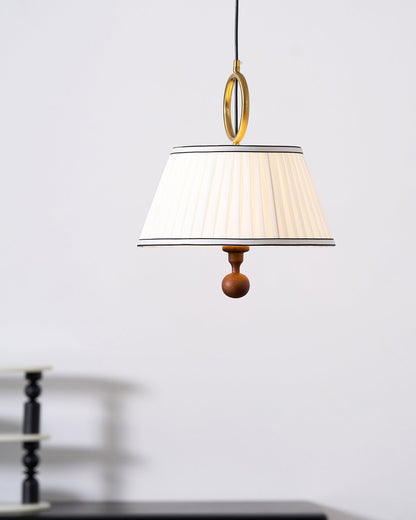 Hanging Ceiling Fixture with Fabric Drum Shade & Walnut Accents for Dining Rooms, Living Spaces, Home Offices 13.8 in Width Adjustable Cable