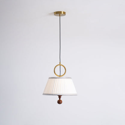 Hanging Ceiling Fixture with Fabric Drum Shade & Walnut Accents for Dining Rooms, Living Spaces, Home Offices 13.8 in Width Adjustable Cable