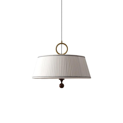 Hanging Ceiling Fixture with Fabric Drum Shade & Walnut Accents for Dining Rooms, Living Spaces, Home Offices 13.8 in Width Adjustable Cable
