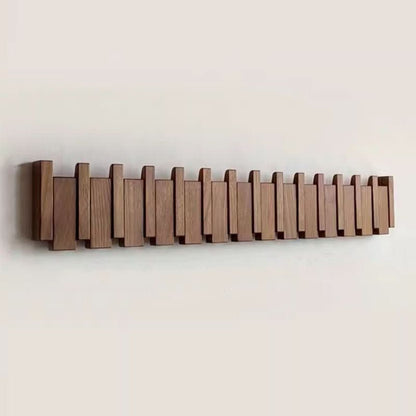 Wall-Mounted Hook Rack Folding Pegs Walnut Beech Wood Natural Finish Entryway Hallway Foyer Bedroom Organizer Space-Saver for Jackets Scarve