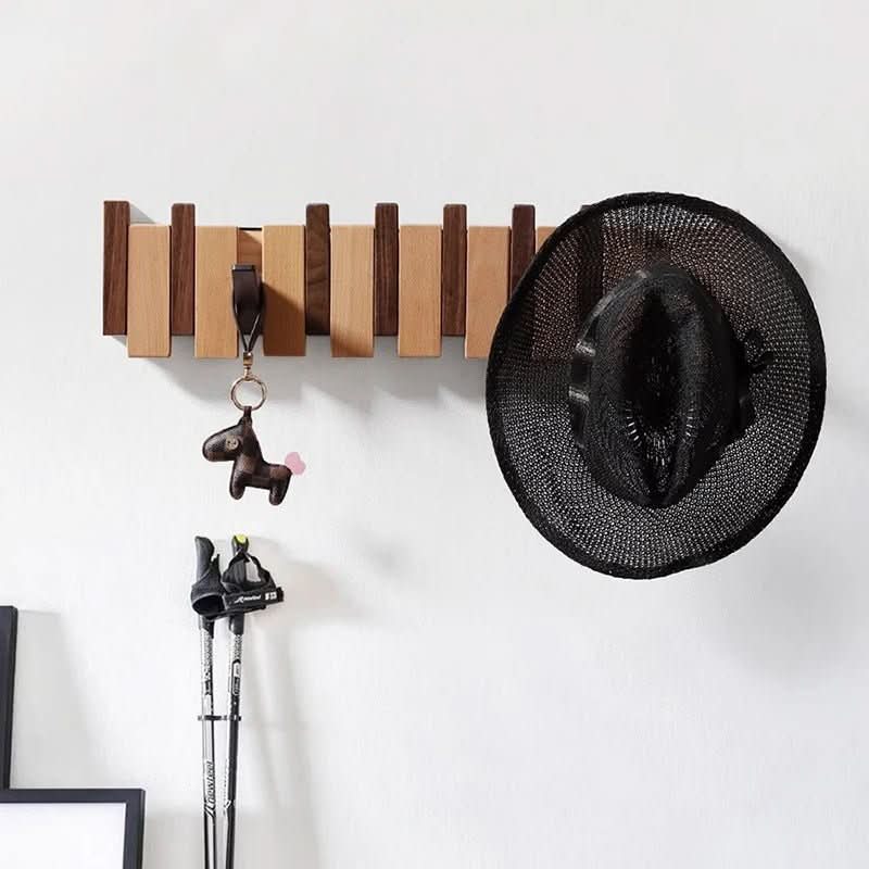 Wall-Mounted Hook Rack Folding Pegs Walnut Beech Wood Natural Finish Entryway Hallway Foyer Bedroom Organizer Space-Saver for Jackets Scarve