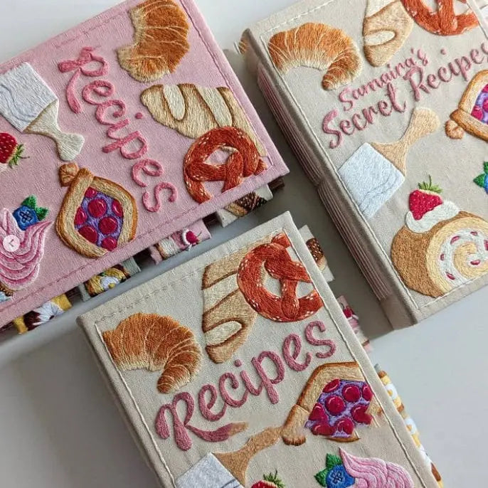 Hand-Embroidered Recipe Journal with Splash-Resistant Pages for Home Cooks & Meal Planning