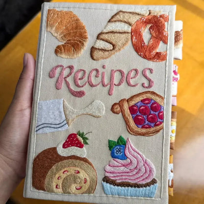 Hand-Embroidered Recipe Journal with Splash-Resistant Pages for Home Cooks & Meal Planning