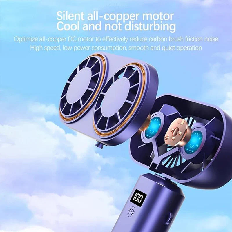 Handheld Fan Double-Cooler with 5 Adjustable Speeds | Mini Portable Fan for On-the-Go Freshness