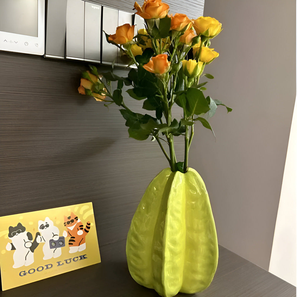 Handmade Ceramic Flower Vase in Unique Star Fruit Shape – Artistic Home Decor