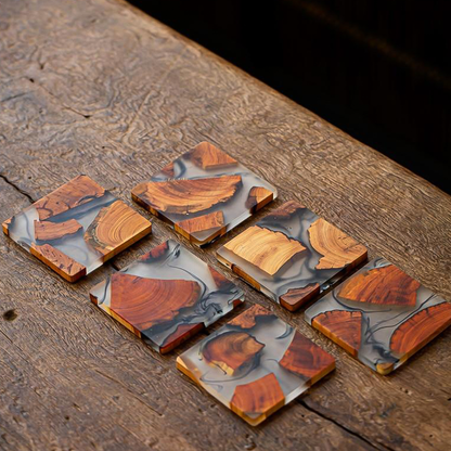 Handmade Custom Coasters for Drinks – Unique Pine Wood and Resin Design, Nature-Inspired Home Decor