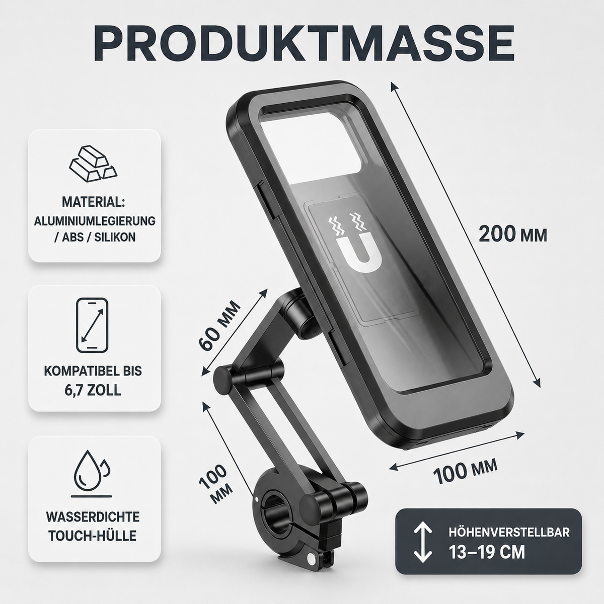 Waterproof Motorcycle Phone Mount with 360° Rotation for Bikes & Scooters – Universal Holder for Smartphones up to 6.7 Inches