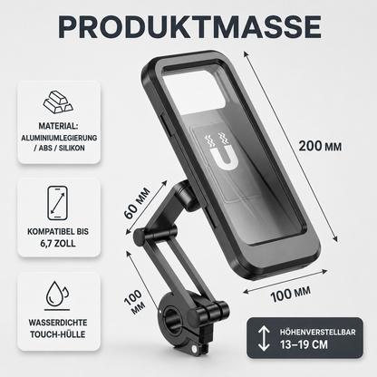 Waterproof Motorcycle Phone Mount with 360° Rotation for Bikes & Scooters – Universal Holder for Smartphones up to 6.7 Inches