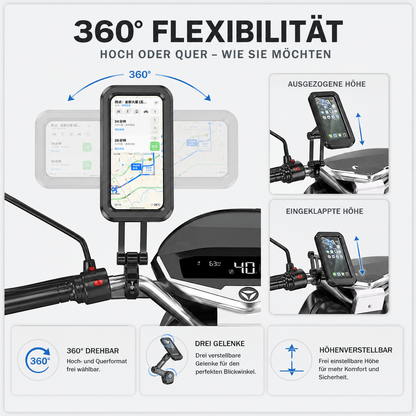 Waterproof Motorcycle Phone Mount with 360° Rotation for Bikes & Scooters – Universal Holder for Smartphones up to 6.7 Inches