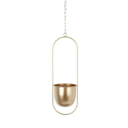 Oval or Round Frame Metal Hanging Planter with Chain