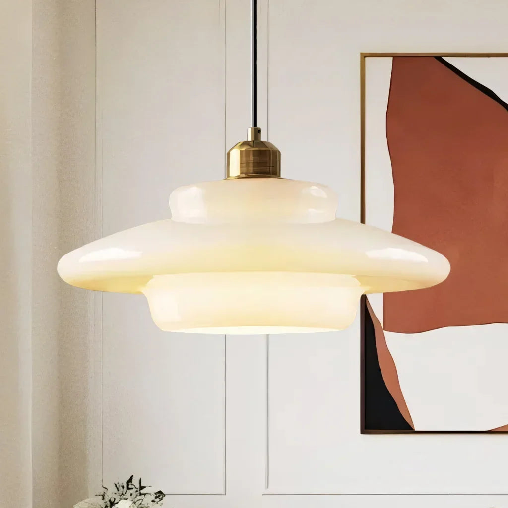White Glass Hanging Ceiling Fixture 12.6 in Adjustable Cord Modern Island Light for Kitchen Dining Room Bedroom Foyer E27 Base Art Deco Styl
