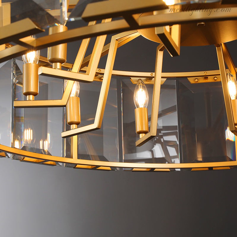 19-Inch Round Crystal Chandelier with Faceted Glass Prisms for Dining Room & Living Room