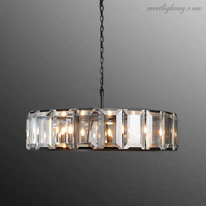 19-Inch Round Crystal Chandelier with Faceted Glass Prisms for Dining Room & Living Room