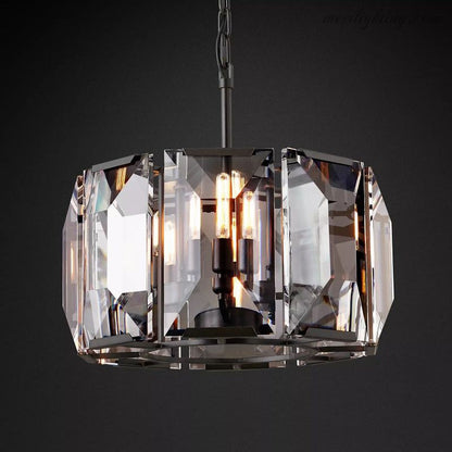 19-Inch Round Crystal Chandelier with Faceted Glass Prisms for Dining Room & Living Room