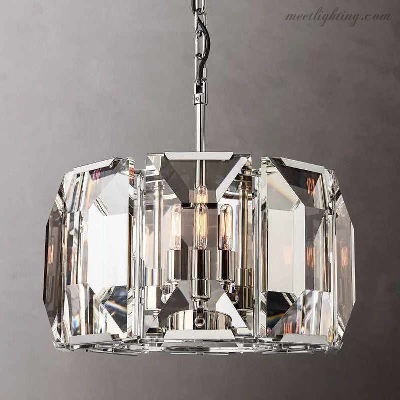 19-Inch Round Crystal Chandelier with Faceted Glass Prisms for Dining Room & Living Room